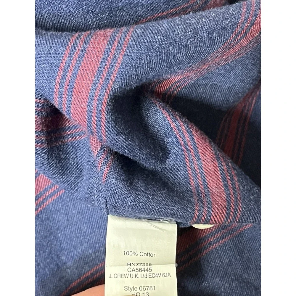 J CREW Shirt Mens Large Blue Brushed Twill Button Long Sleeve Striped Red‎